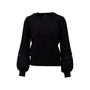 Sweater crew neck with embroid - Black
