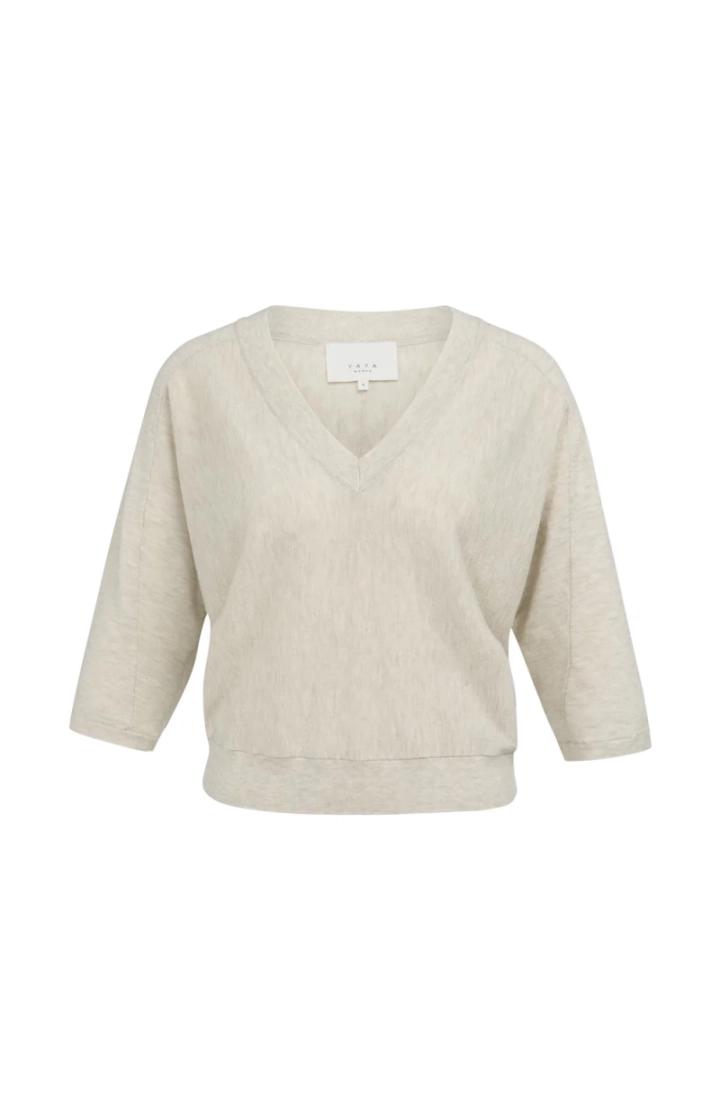 V-neck sweater with three-quar 990792 BEIGE ME