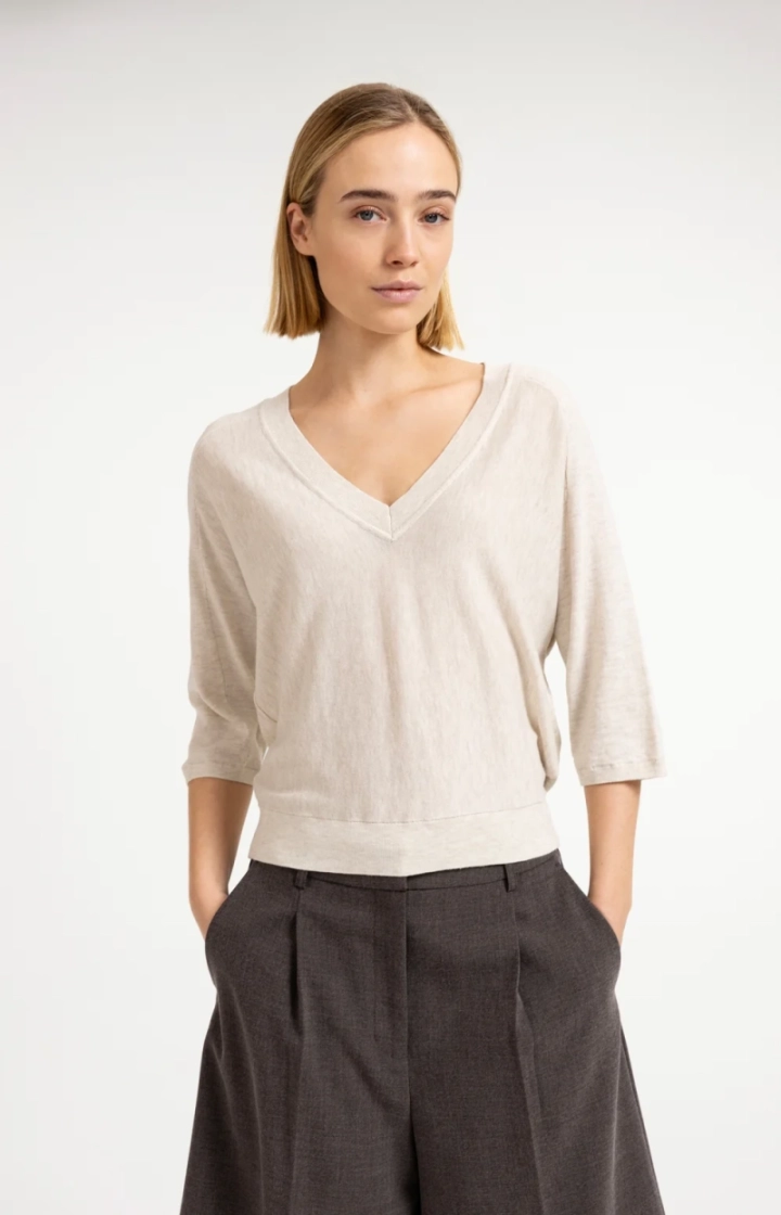 V-neck sweater with three-quar 990792 BEIGE ME