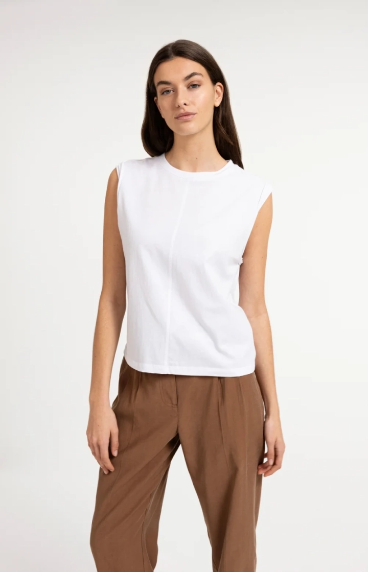 Sleeveless top with subtle sle 00000 PURE WHIT