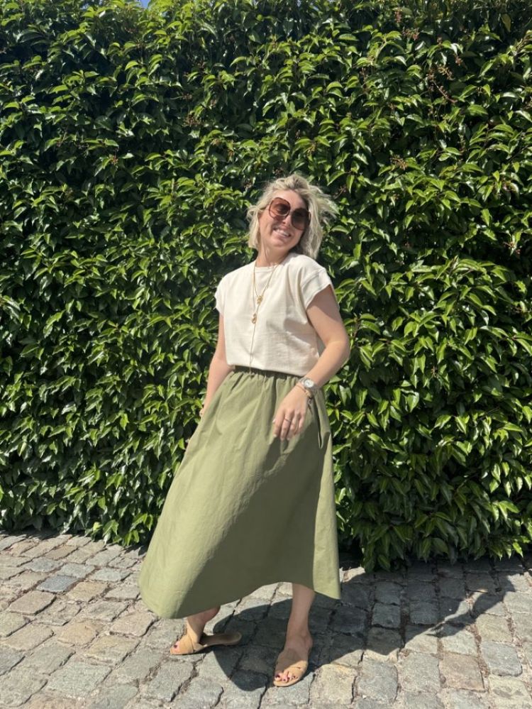 flared cotton skirt kaki