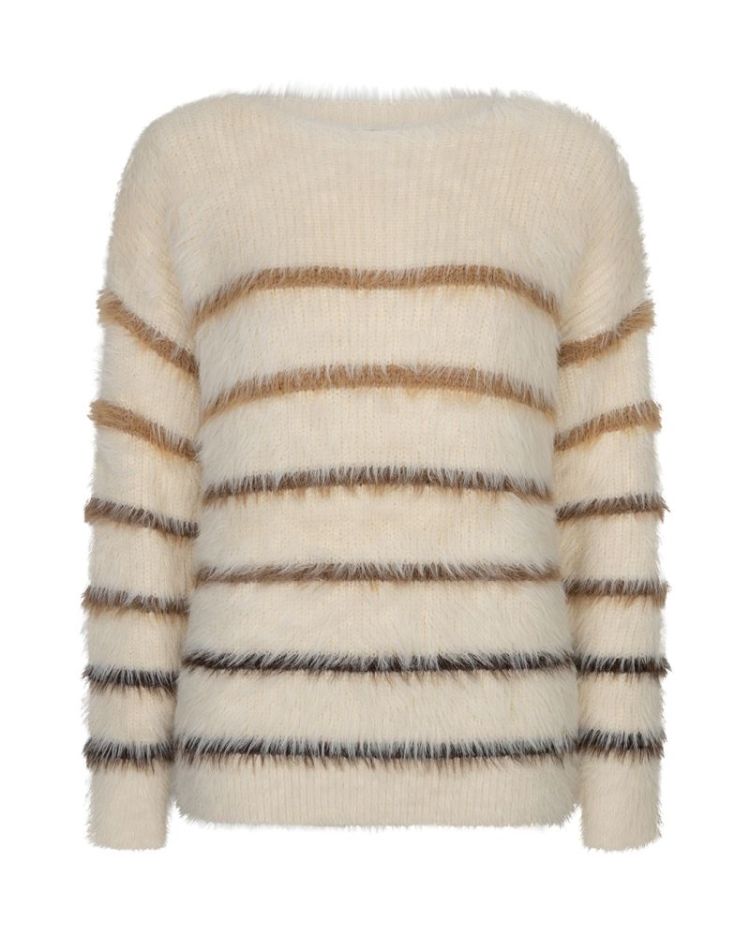 Fuzzy sweater & stripe - creme/brown