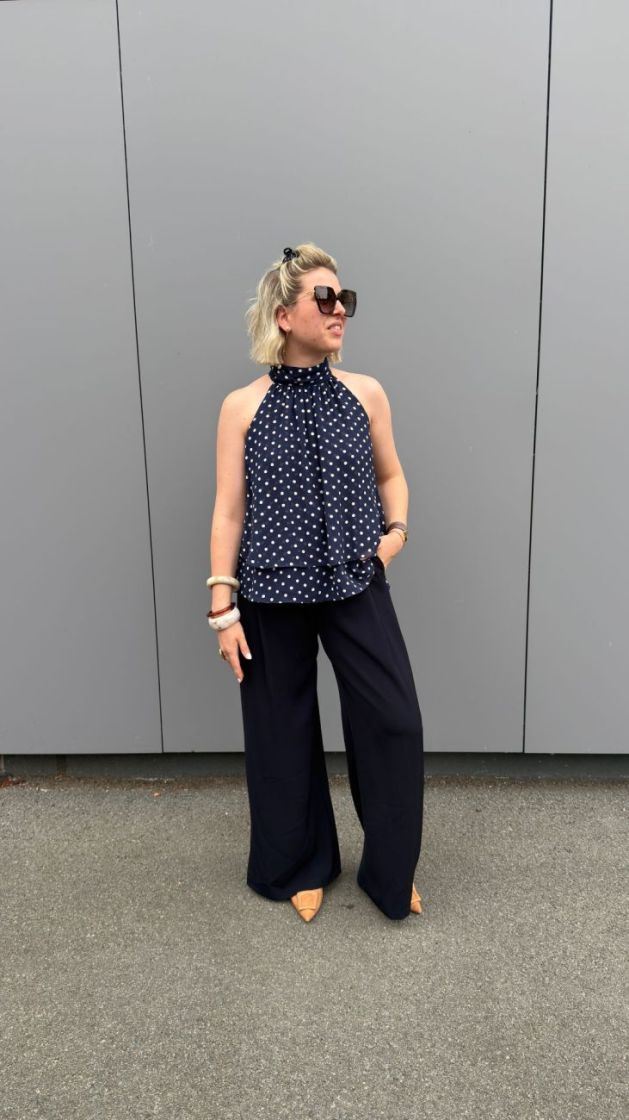 voile top bolletjes marine