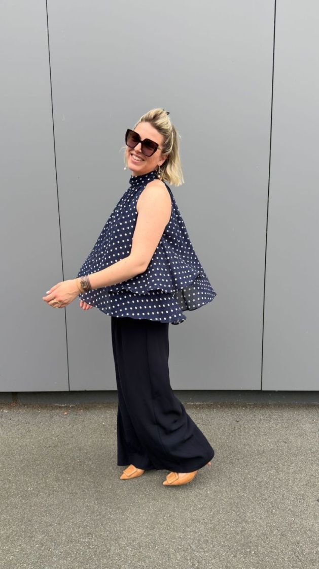 voile top bolletjes marine